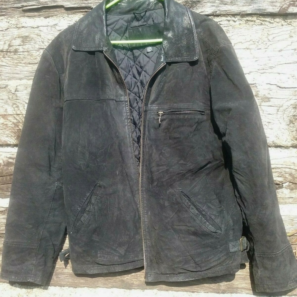 Vintage Mens Black Suede Leather Jacket Size Small